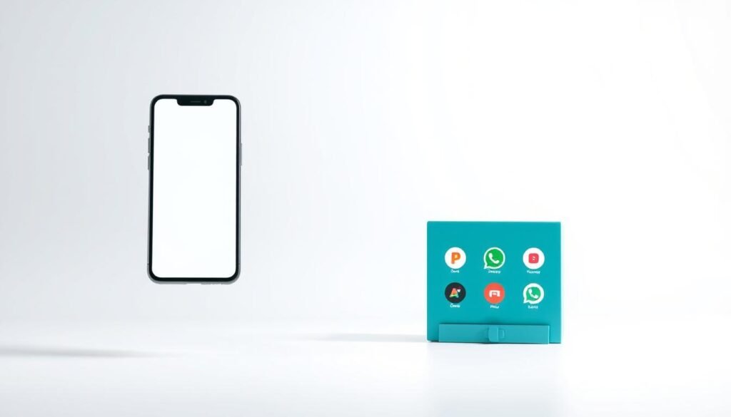 A modern, sleek WhatsApp-style platform set against a bright, minimalist backdrop. In the foreground, a floating, semi-transparent mobile phone displays a clean, uncluttered chat interface. The middle ground features a geometric grid of app icons, symbolizing the versatility of the messaging platform. The background is a serene, gradient-filled expanse, creating a sense of simplicity and digital focus. Soft, diffused lighting illuminates the scene, conveying a professional, polished aesthetic. The overall composition emphasizes the user-friendly nature and versatility of the WhatsApp messaging experience.